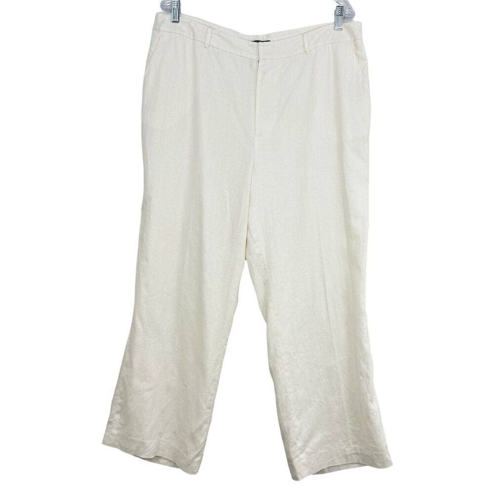 Lauren Ralph Lauren Linen Dress Pants Size 16 Ivory Wide Leg Lined